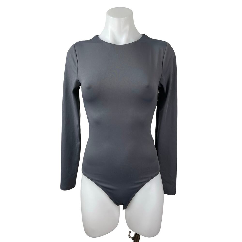 Express Body Contour Gray Long Sleeve Backless T Shirt Bodysuit Top Size XS